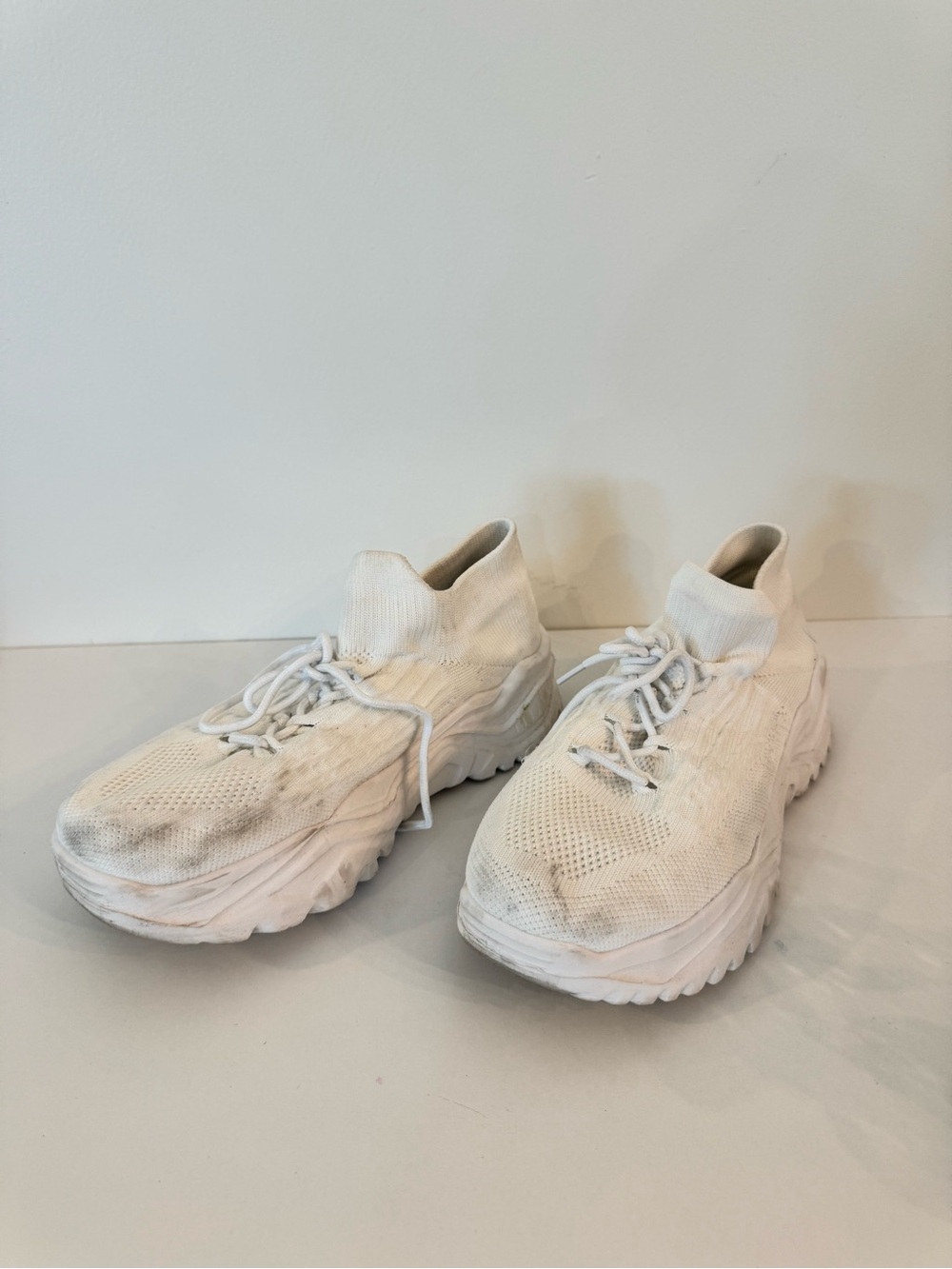 White Knit Sock-Style Lace-Up Sneakers